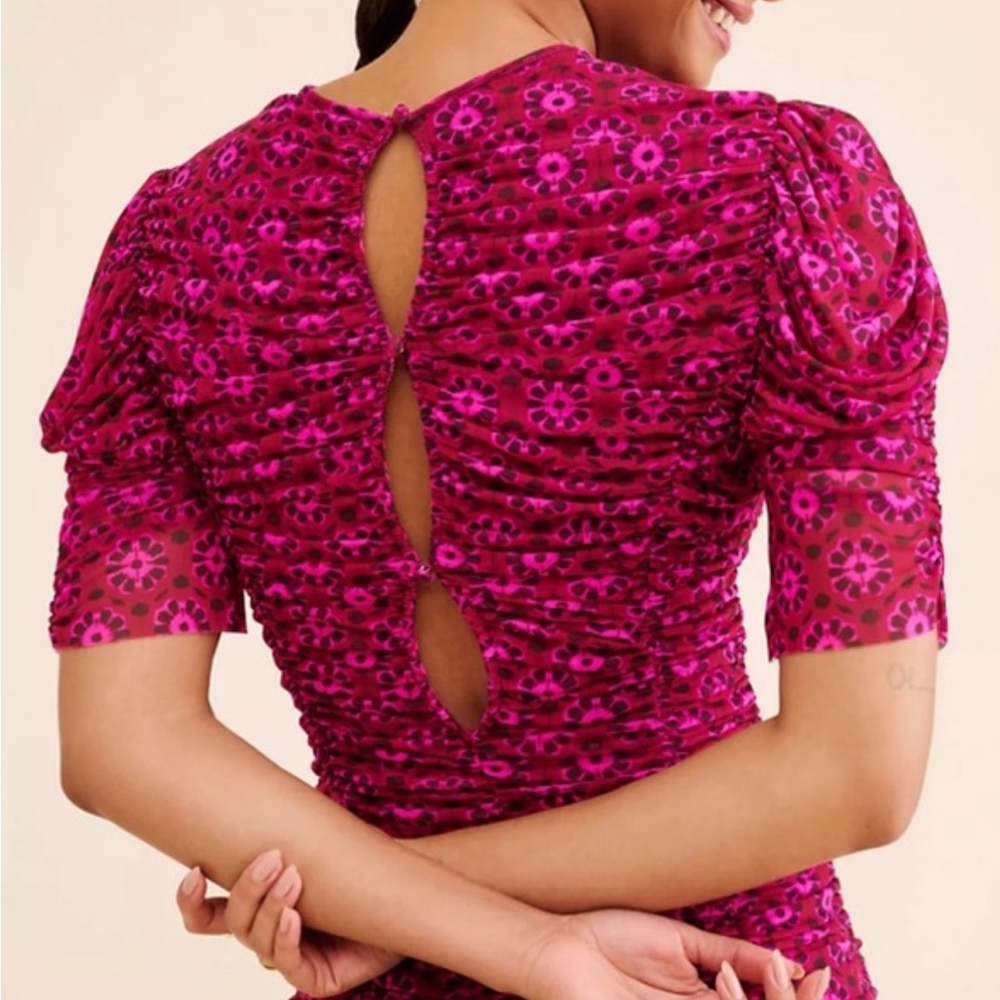NWOT FREE PEOPL size Large Women’s Fuchsia Ruched Midi Dress with Side Slit